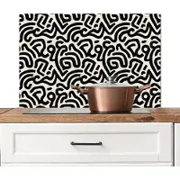 KitchenYeah Spatscherm keuken 80x55 cm - Kookplaat achterwand Modern - Abstract - Zwart - Muurbeschermer - Spatwand fornuis - Hoogwaardig aluminium