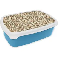 MuchoWow Broodtrommel Blauw - Lunchbox Siertegel - Patroon - Bruin - Brooddoos 18x12x6 cm - Brood lunch box - Broodtrommels voor kinderen en volwassenen