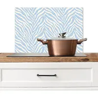 KitchenYeah Spatscherm keuken 60x40 cm - Kookplaat achterwand Zebra - Motief - Blauw - Wit - Muurbeschermer - Spatwand fornuis - Hoogwaardig aluminium