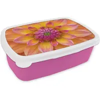 MuchoWow Broodtrommel Roze - Lunchbox Dahlia - Bloem - Oranje - Brooddoos 18x12x6 cm - Brood lunch box - Broodtrommels voor kinderen en volwassenen