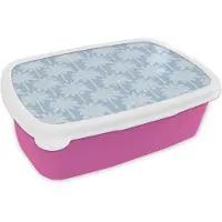 MuchoWow Broodtrommel Roze - Lunchbox Palmboom - Modern - Blauw - Brooddoos 18x12x6 cm - Brood lunch box - Broodtrommels voor kinderen en volwassenen