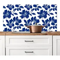 KitchenYeah Spatscherm keuken 120x60 cm - Kookplaat achterwand Floraal - Modern - Blauw - Muurbeschermer - Spatwand fornuis - Hoogwaardig aluminium