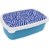 MuchoWow Broodtrommel Blauw - Lunchbox Zebra - Patroon - Kobalt - Blauw - Brooddoos 18x12x6 cm - Brood lunch box - Broodtrommels voor kinderen en volwassenen