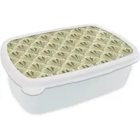 MuchoWow Broodtrommel Wit - Lunchbox Klassiek - Waaier - Groen - Brooddoos 18x12x6 cm - Brood lunch box - Broodtrommels voor kinderen en volwassenen