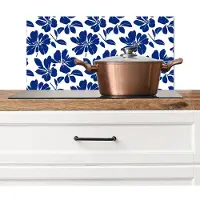 KitchenYeah Spatscherm keuken 60x30 cm - Kookplaat achterwand Floraal - Modern - Blauw - Muurbeschermer - Spatwand fornuis - Hoogwaardig aluminium