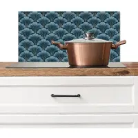 KitchenYeah Spatscherm keuken 70x30 cm - Kookplaat achterwand Patroon - Ginkgoblad - Blauw - Muurbeschermer - Spatwand fornuis - Hoogwaardig aluminium