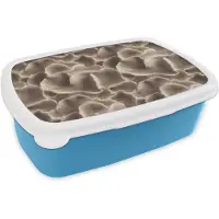 MuchoWow Broodtrommel Blauw - Lunchbox Waaiervorm - Beige - Vezel textuur - Brooddoos 18x12x6 cm - Brood lunch box - Broodtrommels voor kinderen en volwassenen