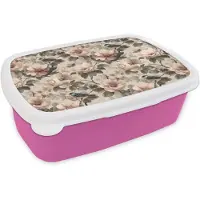 MuchoWow Broodtrommel Roze - Lunchbox Klassiek - Vogels - Kleurrijk - Brooddoos 18x12x6 cm - Brood lunch box - Broodtrommels voor kinderen en volwassenen