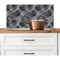 KitchenYeah Spatscherm keuken 80x40 cm - Kookplaat achterwand Donkergrijs - Bliksem - Marmer print - Muurbeschermer - Spatwand fornuis - Hoogwaardig aluminium