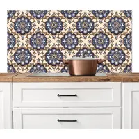 KitchenYeah Spatscherm keuken 120x60 cm - Kookplaat achterwand Floraal - Ornament - Blauw - Muurbeschermer - Spatwand fornuis - Hoogwaardig aluminium