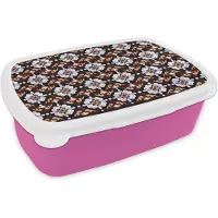 MuchoWow Broodtrommel Roze - Lunchbox traditioneel - Element - Kleurrijk - Brooddoos 18x12x6 cm - Brood lunch box - Broodtrommels voor kinderen en volwassenen