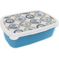 MuchoWow Broodtrommel Blauw - Lunchbox Borden - Bomen - Planten - Blauw - Brooddoos 18x12x6 cm - Brood lunch box - Broodtrommels voor kinderen en volwassenen