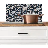 KitchenYeah Spatscherm keuken 70x30 cm - Kookplaat achterwand Zebra - Patroon - Blauw - Beige - Muurbeschermer - Spatwand fornuis - Hoogwaardig aluminium