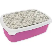 MuchoWow Broodtrommel Roze - Lunchbox Antiek - Tegel - Beige - Brooddoos 18x12x6 cm - Brood lunch box - Broodtrommels voor kinderen en volwassenen
