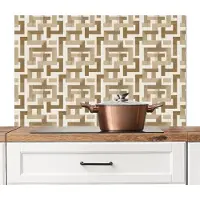 KitchenYeah Spatscherm keuken 100x65 cm - Kookplaat achterwand Geometrisch - Retro - Bruin - Muurbeschermer - Spatwand fornuis - Hoogwaardig aluminium