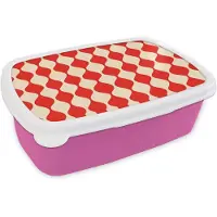 MuchoWow Broodtrommel Roze - Lunchbox Golvend patroon - Retro - Rood - Beige - Brooddoos 18x12x6 cm - Brood lunch box - Broodtrommels voor kinderen en volwassenen