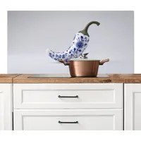 KitchenYeah Spatscherm keuken 120x60 cm - Kookplaat achterwand Chilipeper - Keramiek - Blauw - Muurbeschermer - Spatwand fornuis - Hoogwaardig aluminium