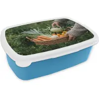 MuchoWow Broodtrommel Blauw - Lunchbox Veld - Groenten - Biologisch - Oogst - Brooddoos 18x12x6 cm - Brood lunch box - Broodtrommels voor kinderen en volwassenen