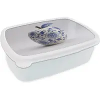 MuchoWow Broodtrommel Wit - Lunchbox Appel - Blauw - Klassiek - Brooddoos 18x12x6 cm - Brood lunch box - Broodtrommels voor kinderen en volwassenen