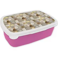 MuchoWow Broodtrommel Roze - Lunchbox Mozaïek - Marmer print - Goud - Brooddoos 18x12x6 cm - Brood lunch box - Broodtrommels voor kinderen en volwassenen