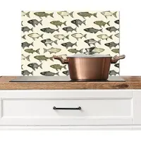 KitchenYeah Spatscherm keuken 60x40 cm - Kookplaat achterwand Vissen - Klassiek - Groen - Muurbeschermer - Spatwand fornuis - Hoogwaardig aluminium