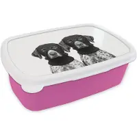 MuchoWow Broodtrommel Roze - Lunchbox Honden - Bivakmuts - Zwart - wit - Brooddoos 18x12x6 cm - Brood lunch box - Broodtrommels voor kinderen en volwassenen