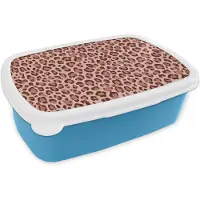 MuchoWow Broodtrommel Blauw - Lunchbox Luipaard - Patroon - Roze - Brooddoos 18x12x6 cm - Brood lunch box - Broodtrommels voor kinderen en volwassenen