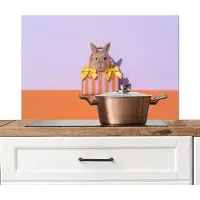 KitchenYeah Spatscherm keuken 80x55 cm - Kookplaat achterwand Tas - Strepen - Konijn - Bruin - Muurbeschermer - Spatwand fornuis - Hoogwaardig aluminium