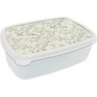MuchoWow Broodtrommel Wit - Lunchbox Klassiek - Vogels - Groen - Brooddoos 18x12x6 cm - Brood lunch box - Broodtrommels voor kinderen en volwassenen