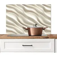 KitchenYeah Spatscherm keuken 90x60 cm - Kookplaat achterwand Diagonaal - Golven - Crème - Muurbeschermer - Spatwand fornuis - Hoogwaardig aluminium
