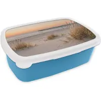 MuchoWow Broodtrommel Blauw - Lunchbox Pier - Zonsondergang - Strand - Brooddoos 18x12x6 cm - Brood lunch box - Broodtrommels voor kinderen en volwassenen