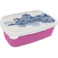 MuchoWow Broodtrommel Roze - Lunchbox Schots - Kasteel - Blauw - Aquarel - Brooddoos 18x12x6 cm - Brood lunch box - Broodtrommels voor kinderen en volwassenen