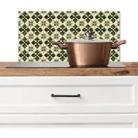 KitchenYeah Spatscherm keuken 70x30 cm - Kookplaat achterwand Patroon - Tegel - Groen - Muurbeschermer - Spatwand fornuis - Hoogwaardig aluminium