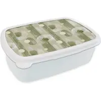 MuchoWow Broodtrommel Wit - Lunchbox Artistiek - Modern - Groen - Brooddoos 18x12x6 cm - Brood lunch box - Broodtrommels voor kinderen en volwassenen