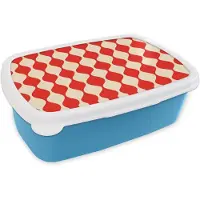 MuchoWow Broodtrommel Blauw - Lunchbox Golvend patroon - Retro - Rood - Beige - Brooddoos 18x12x6 cm - Brood lunch box - Broodtrommels voor kinderen en volwassenen