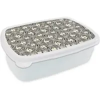 MuchoWow Broodtrommel Wit - Lunchbox Grafisch - Patroon - Zwart - Brooddoos 18x12x6 cm - Brood lunch box - Broodtrommels voor kinderen en volwassenen