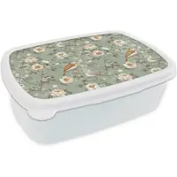 MuchoWow Broodtrommel Wit - Lunchbox Roze - Vogels - Kleurrijk - Brooddoos 18x12x6 cm - Brood lunch box - Broodtrommels voor kinderen en volwassenen