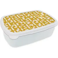 MuchoWow Broodtrommel Wit - Lunchbox Geel - Beige - Patroon - Brooddoos 18x12x6 cm - Brood lunch box - Broodtrommels voor kinderen en volwassenen