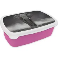 MuchoWow Broodtrommel Roze - Lunchbox Olifant - Zwart - Wit - Rook - Brooddoos 18x12x6 cm - Brood lunch box - Broodtrommels voor kinderen en volwassenen