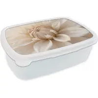 MuchoWow Broodtrommel Wit - Lunchbox Bloem - Dahlia - Wit - Brooddoos 18x12x6 cm - Brood lunch box - Broodtrommels voor kinderen en volwassenen