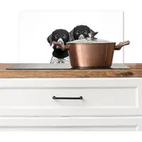 KitchenYeah Spatscherm keuken 70x30 cm - Kookplaat achterwand Honden - Bivakmuts - Zwart - wit - Muurbeschermer - Spatwand fornuis - Hoogwaardig aluminium