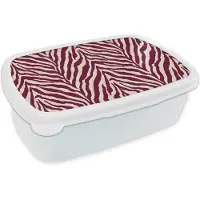 MuchoWow Broodtrommel Wit - Lunchbox Zebra - Motief - Bordeaux - Rood - Brooddoos 18x12x6 cm - Brood lunch box - Broodtrommels voor kinderen en volwassenen