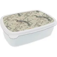 MuchoWow Broodtrommel Wit - Lunchbox Bloem - Vogel - Kleurrijk - Brooddoos 18x12x6 cm - Brood lunch box - Broodtrommels voor kinderen en volwassenen