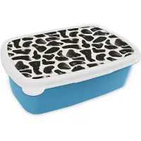 MuchoWow Broodtrommel Blauw - Lunchbox Dierenpatroon - Vlekken - Zwart - Wit - Brooddoos 18x12x6 cm - Brood lunch box - Broodtrommels voor kinderen en volwassenen
