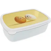 MuchoWow Broodtrommel Wit - Lunchbox Eieren - Gezichten - Geel - Liefdevol - Brooddoos 18x12x6 cm - Brood lunch box - Broodtrommels voor kinderen en volwassenen