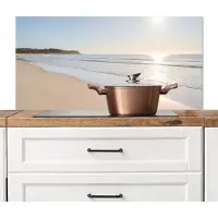 KitchenYeah Spatscherm keuken 100x50 cm - Kookplaat achterwand Zee - Zon - Zand - Muurbeschermer - Spatwand fornuis - Hoogwaardig aluminium