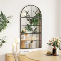 MODFU - Wandspiegel - Driedelig En Boogvormig - Decoratief - Metalen Frame - Glas - Zwart