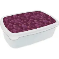 MuchoWow Broodtrommel Wit - Lunchbox Bladeren - Patroon - Burgundy - Brooddoos 18x12x6 cm - Brood lunch box - Broodtrommels voor kinderen en volwassenen