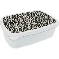 MuchoWow Broodtrommel Wit - Lunchbox Modern - Abstract - Zwart - Brooddoos 18x12x6 cm - Brood lunch box - Broodtrommels voor kinderen en volwassenen