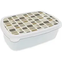 MuchoWow Broodtrommel Wit - Lunchbox Blokken - Vintage - Grijs - Brooddoos 18x12x6 cm - Brood lunch box - Broodtrommels voor kinderen en volwassenen